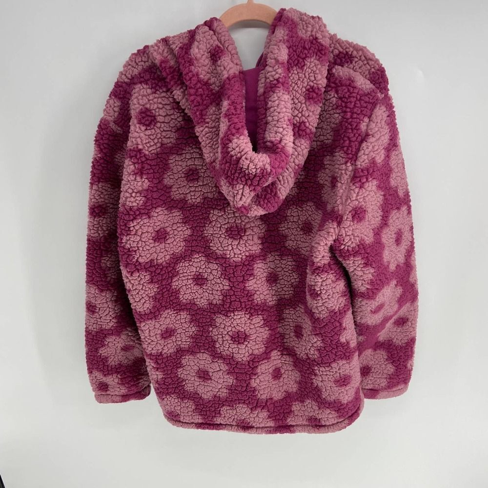 Pacsun pink fuschia floral daisy pattern teddy full zip hooded coat womens large - Picture 5 of 5